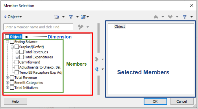 Move members from the left panel to the right panel