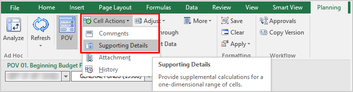 click on cell actions then select supporting details