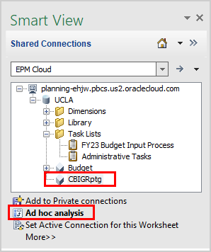 select CBIGRptg and click on ad hoc analysis