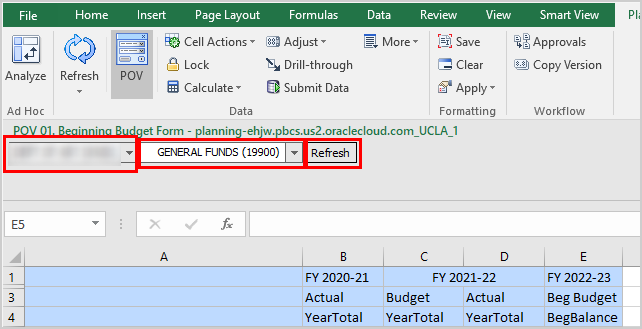 select your department, fund, then click refresh