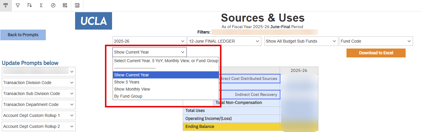 click on the dropdown to view multiple views