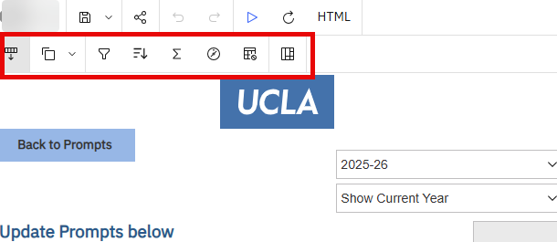 the toolbar may be docked at the top of the report